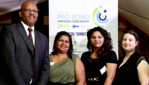 L-R Dali Mpofu, Candice Pillay (Hogan Lovells), Sushila Dhever (Fasken Martineau), Tricia Erasmus (Cliffe Dekker Hofmeyr)